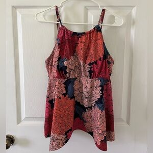 Kona Sol Red and Orange Floral Swim Top